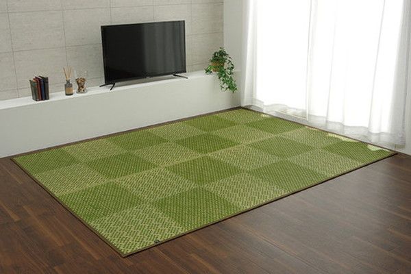 い草 花ござ ラグマット グリーン 江戸間6畳 約261×352cm 日本製 防傷 抗菌 防臭 市松 小林製薬 持続性抗菌剤 KOBA-GUARD代引NG