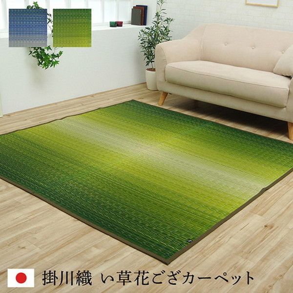 い草 花ござ ラグマット/絨毯 草原 グリーン 江戸間6畳 約261×352cm 日本製 抗菌 防臭 調湿 消臭 掛川織 〔リビング〕代引NG