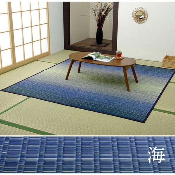い草 花ござ ラグマット/絨毯 草原 グリーン 江戸間8畳 約348×352cm 日本製 抗菌 防臭 調湿 消臭 掛川織 〔リビング〕代引NG