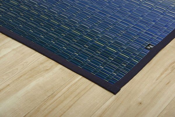 い草 花ござ ラグマット/絨毯 海 ブルー 江戸間8畳 約348×352cm 日本製 抗菌 防臭 調湿 消臭 掛川織 〔リビング〕代引NG