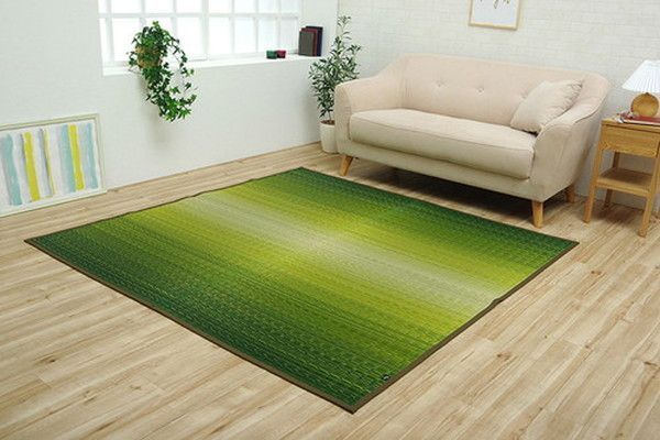 い草 花ござ ラグマット/絨毯 海 ブルー 江戸間8畳 約348×352cm 日本製 抗菌 防臭 調湿 消臭 掛川織 〔リビング〕代引NG