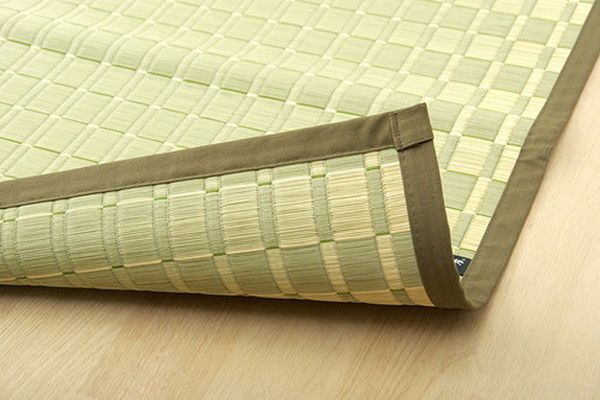 い草 花ござ ラグマット/絨毯 江戸間3畳 約174×261cm グリーン 日本製 抗菌 防臭 調湿 消臭 掛川織 〔リビング〕代引NG