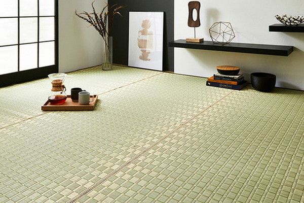 い草 花ござ ラグマット/絨毯 江戸間10畳 約435×352cm グリーン 日本製 抗菌 防臭 調湿 消臭 掛川織 〔リビング〕代引NG