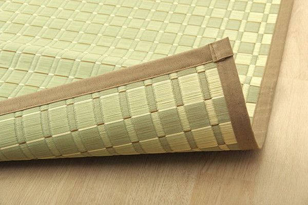 い草 花ござ ラグマット/絨毯 本間8畳 約382×382cm グリーン 日本製 抗菌 防臭 調湿 消臭 掛川織 〔リビング〕代引NG