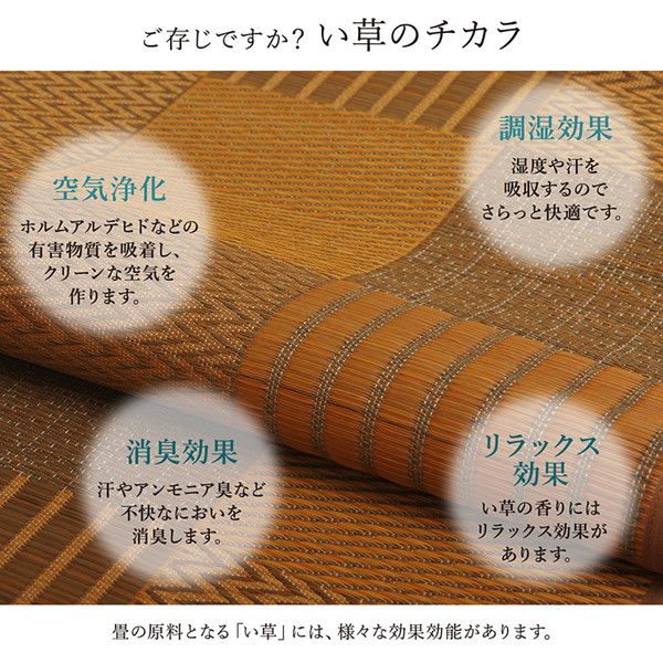 モダン い草 ラグマット/絨毯 約191×191cm ブルー 日本製 抗菌 防臭 パッチワーク風 不織布 〔リビング〕代引NG