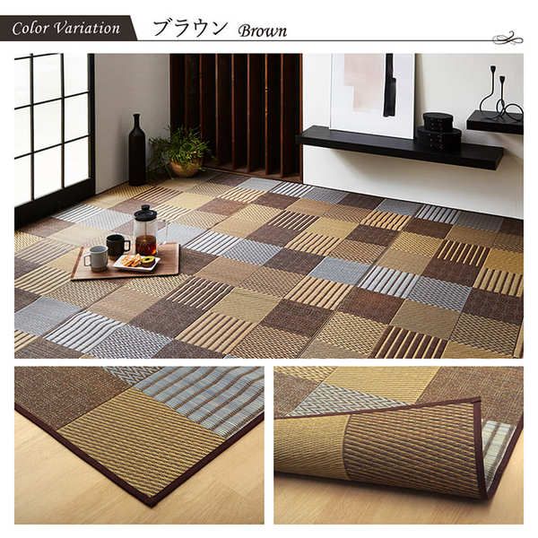 い草 花ござ ラグマット/絨毯 本間1畳 約95.5×191cm ベージュ 日本製 抗菌 防臭 消臭 調湿 パッチワーク風 〔リビング〕代引NG