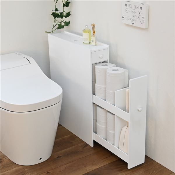 スーパSALE10倍＆4時間限定10％OFF トイレラック トイレ収納 約幅14cm×奥行52cm×高さ65cm ホワイト スリム トイレットペーパー収納 すき間収納 コンパクト トイレットペーパー収納 トイレット ペーパーホルダー