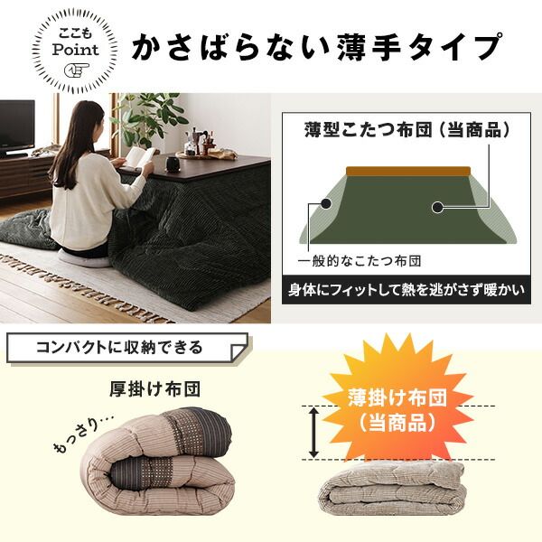 こたつ掛け布団 こたつ 布団 長方形 約205×245cm ネイビー 単品 洗える ウォッシャブル コーデュロイ 無地 抗菌 防臭 薄手タイプ こたつ掛布団 コタツ布団 コタツ掛け布団代引NG