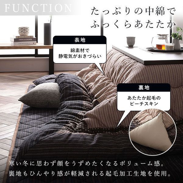 こたつ 布団 セット こたつ掛け布団 こたつ敷布団 長方形 約205×315cm 大判 ブラック 墨色 洗える 和柄 厚掛け 起毛加工 しじら織り こたつ布団 セット 代引NG