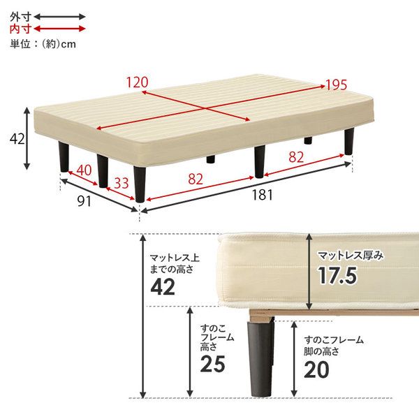 ボンネルコイルマットレスベッド セミダブル ブラック 約幅120×奥行195×高さ42cm 組立品 ベッドルーム 寝室 子供部屋代引NG