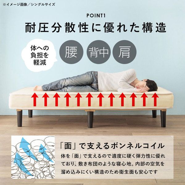 ボンネルコイルマットレスベッド セミダブル ブラック 約幅120×奥行195×高さ42cm 組立品 ベッドルーム 寝室 子供部屋代引NG