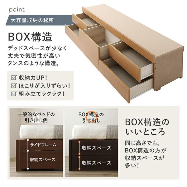 〔組立設置付き〕 収納 ベッド チェストベッド ヘッドレス  セミシングル フレームのみ ナチュラル 収納付き 引き出し付き 大容量 収納 すのこ 日本製 収納ベット チェストベット セミシングルベッド代引NG