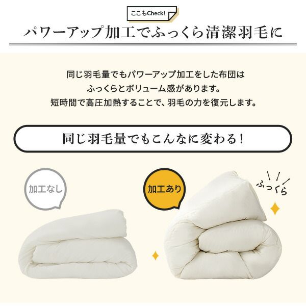 羽毛布団 掛け布団 シングル アイボリー ダウン90% 350dp パワーアップ加工 抗菌 防臭 防ダニ 日本製 国産 ピーチスキン加工 ループ付き 高品質ホワイトダックダウン採用 二重縫製 掛 布団 ふとん 寝具代引NG