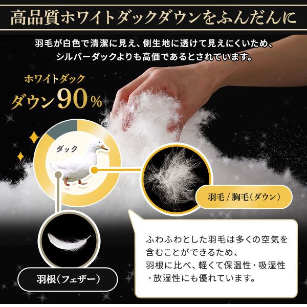 羽毛布団 掛け布団 シングル ネイビー ダウン90% 350dp パワーアップ加工 抗菌 防臭 防ダニ 日本製 国産 ピーチスキン加工 ループ付き 高品質ホワイトダックダウン採用 二重縫製 掛 布団 ふとん 寝具代引NG