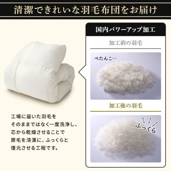 羽毛布団 掛け布団 ダブル ネイビー ダウン90% 350dp パワーアップ加工 抗菌 防臭 防ダニ 日本製 国産 ピーチスキン加工 ループ付き 高品質ホワイトダックダウン採用 二重縫製 掛 布団 ふとん 寝具代引NG
