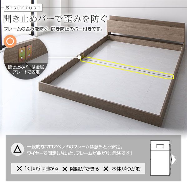 スーパSALE10倍＆4時間限定10％OFF ベッド ローベッド ダブル ポケットコイルマットレス付き グレージュ 低床 ロータイプ 宮付き 棚付き 2口 コンセント付き すのこ 木製 木目調 フロアベッド 低床ベッド ダブルベッド