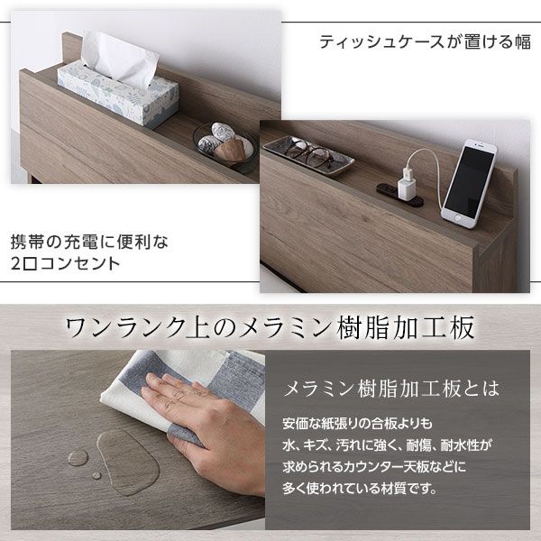 スーパSALE10倍＆4時間限定10％OFF ベッド ローベッド ダブル ポケットコイルマットレス付き グレージュ 低床 ロータイプ 宮付き 棚付き 2口 コンセント付き すのこ 木製 木目調 フロアベッド 低床ベッド ダブルベッド