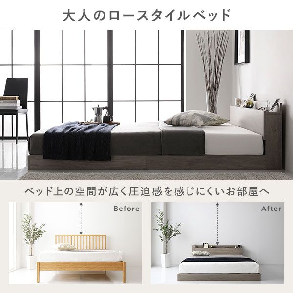 スーパSALE10倍＆4時間限定10％OFF ベッド ローベッド セミダブル ベッドフレームのみ グレージュ 低床 ロータイプ すのこ 木製 LED 照明付き 棚付き 宮付き ２口 コンセント付き 頑丈 木目調 フロアベッド セミダブルベッド