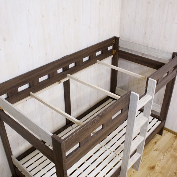 2段 ベッド 幅103cm ロータイプ ブラウン＆ホワイト 上段下段1体式 丈夫 通気性 マットレス別売 ベッドフレーム ベッドルーム代引NG