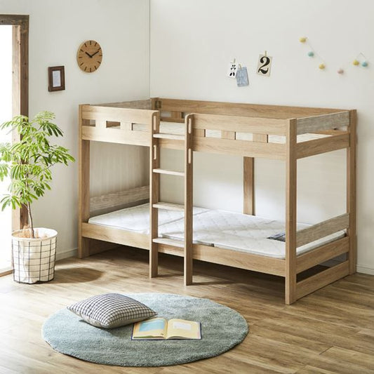 2段 ベッド 幅103cm ロータイプ ナチュラル＆ホワイト 上段下段1体式 丈夫 通気性 マットレス別売 ベッドフレーム ベッドルーム代引NG