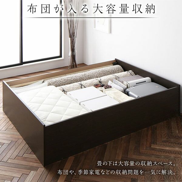 畳ベッド 収納ベッド ロータイプ 高さ29cm シングル ブラウン い草グリーン 収納付き 日本製 国産 すのこ仕様 頑丈 たたみベッド 畳 ベッド代引NG