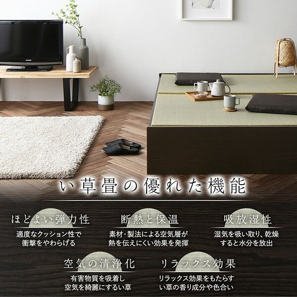 畳ベッド 収納ベッド ハイタイプ 高さ42cm シングル ブラウン 美草ブラック 収納付き 日本製 国産 すのこ仕様 頑丈 たたみベッド 畳 ベッド代引NG