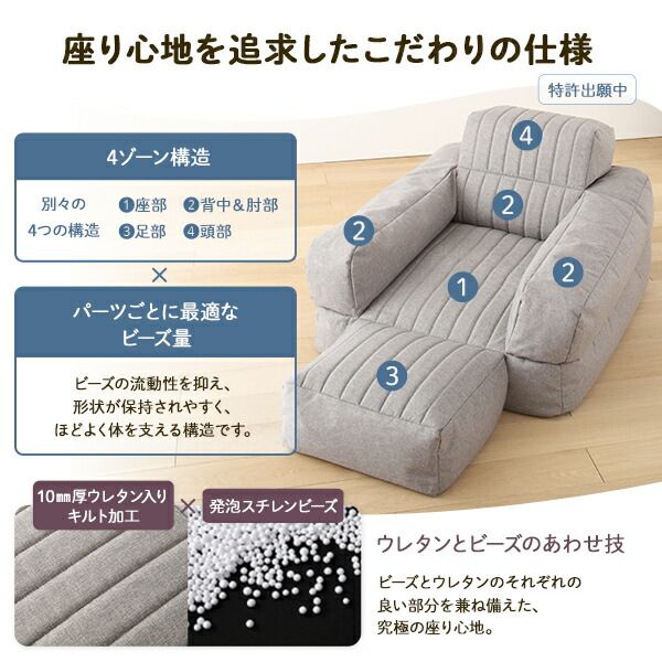 3WAY ビーズソファー 1人掛け 幅70cm ブラウン 1人用 ビーズクッション スツール 軽量 折りたたみ ゴロ寝 カウチソファ コンパクトソファ スツールクッション代引NG