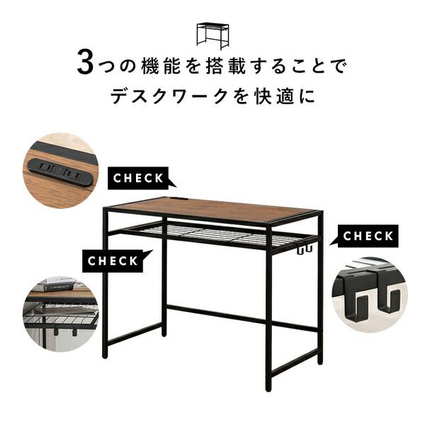 デスク・チェアセット デスク：約幅90×奥行50×高さ72cm チェア：約幅46×奥行46×高さ76.5cm ホワイト 2口コンセント付き 組立式代引NG
