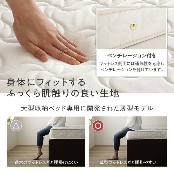 〔要組立〕 収納 ベッド シングル 国産薄型ポケットコイルマットレス付き ブラウン AAA 引き出し ヘッドレス すのこ仕様 低ホルムアルデヒド 大容量 収納 日本製 チェストベッド シングルベッド代引NG