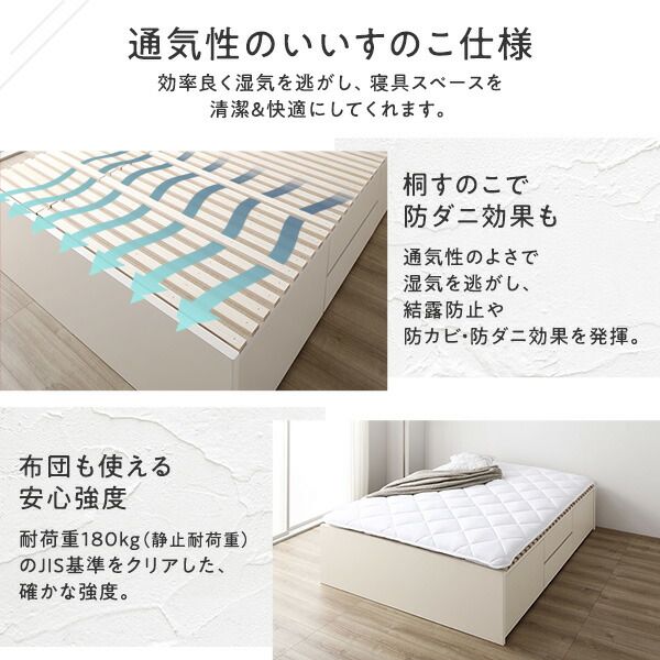 〔要組立〕 収納 ベッド シングル 国産薄型ポケットコイルマットレス付き ホワイト BBB 引き出し ヘッドレス すのこ仕様 低ホルムアルデヒド 大容量 収納 日本製 チェストベッド シングルベッド代引NG