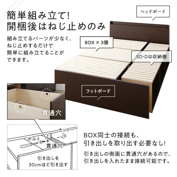 〔組立設置付き〕 収納 ベッド シングル フレームのみ ホワイト AAA 引き出し 棚付き 宮付き 2口 コンセント付き すのこ仕様 低ホルムアルデヒド 大容量 収納 日本製 チェストベッド シングルベッド代引NG