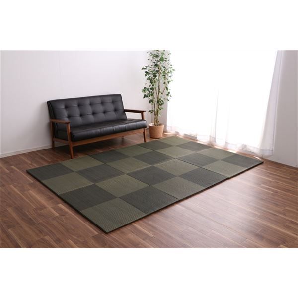 スーパSALE10倍＆4時間限定10％OFF 置き畳 約82×82×1.7cm 6枚1組 市松柄 ブラック 日本製 い草 ユニット畳 軽量 防滑 抗菌 防臭 消臭 調湿 防音対策 置きたたみ イ草 畳マット ジョイントマット【代引NG】
