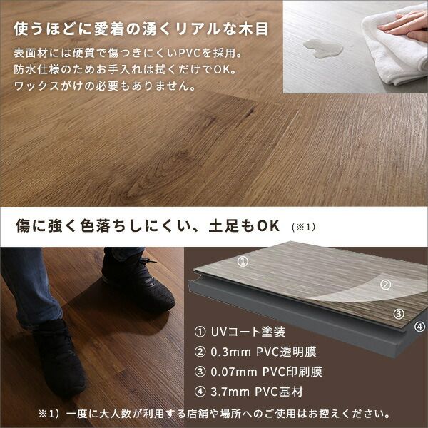はめこみ式フロアタイル ホワイトオーク 24枚セット PVC貼 PU加工 接着剤不要 賃貸OK 防水 抗菌 床暖房対応 ホットカーペット対応 床材 DIY 模様替え リフォーム Wood Flats ウッドフラッツ代引NG