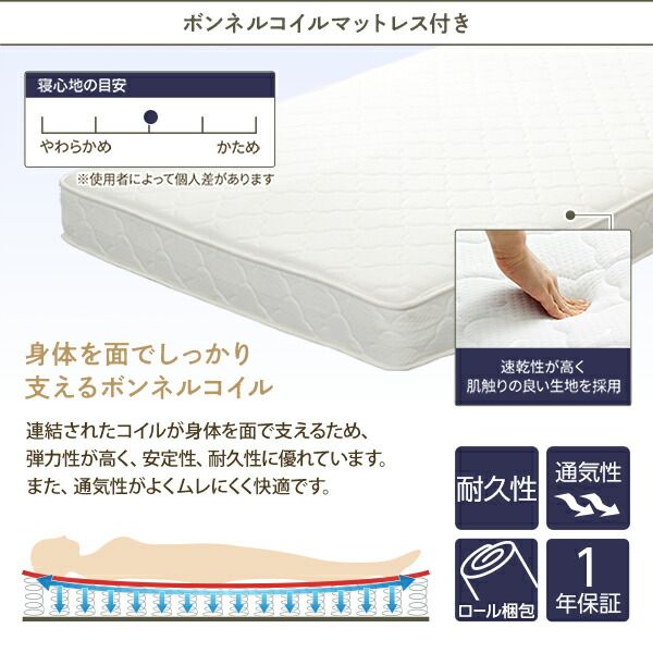ロフトベッド シングル ベッド+デスク90cm ボンネルコイルマットレス付き ベッド：ブラック デスク：ウォールナット 2段階 高さ調節可 宮付き 棚付き 2口 コンセント付き 頑丈代引NG