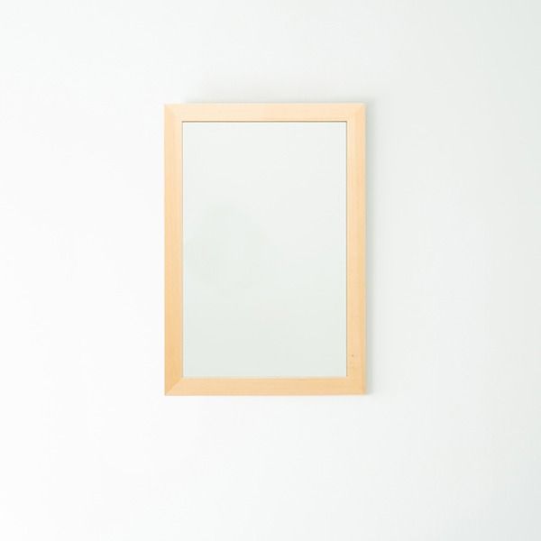 スーパSALE10倍＆4時間限定10％OFF 幅広枠ウォールミラー(55×80)(ナチュラル) 天然木/姿見鏡/ワイド/高級感/木製/飛散防止加工/壁掛け/北欧風/ヴィンテージ/日本製/完成品/NK-33