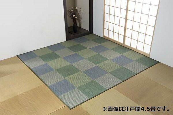い草ラグ 花ござ カーペット ラグ 格子柄 市松柄 『ピーア』 ブラウン 江戸間4.5畳 (約261×261cm)代引NG