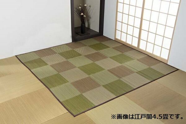 い草ラグ 花ござ カーペット ラグ 格子柄 市松柄 『ピーア』 ブラウン 江戸間4.5畳 (約261×261cm)代引NG