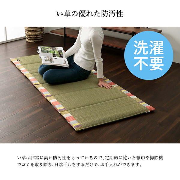 日本製 い草 い草マット マット ごろ寝マット フリーマット クッション性 和風柄 オレンジ 約70×180cm代引NG