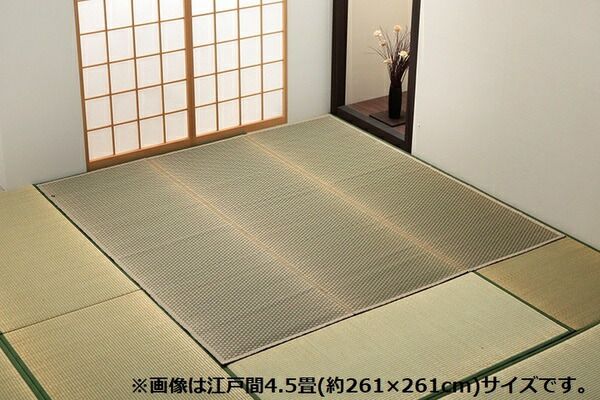 上敷き ゴザ 敷詰 カーペット い草 自然素材 日本製 国産 消臭 抗菌防臭 麻の葉 レトロ 和 ベージュ 江戸間2畳(約174×174cm)代引NG