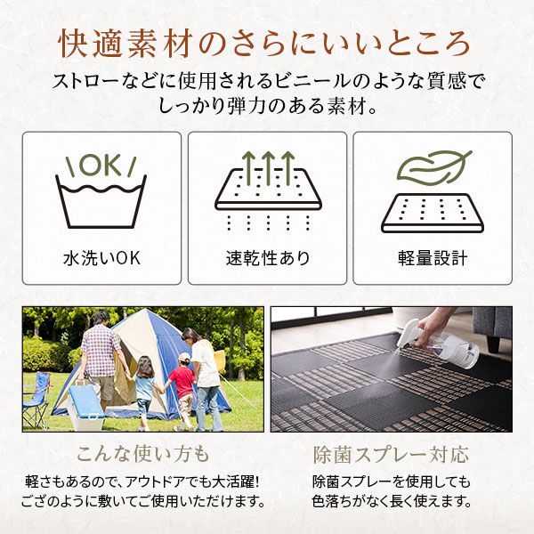 ラグ マット い草 調 本間6畳 約286.5×382cm ブラウン 洗える 日本製 国産 軽量 速乾性 除菌スプレー対応 市松模様 ポリプロピレン 敷物 フロアマット ラグカーペット イ草 アウトドア レジャー代引NG