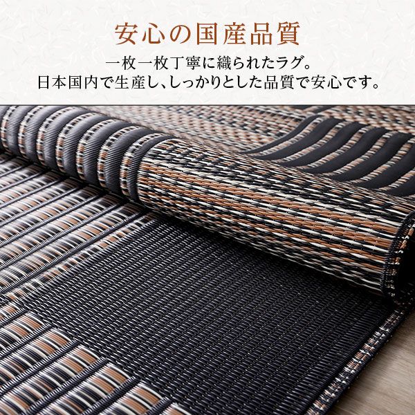 ラグ マット い草 調 江戸間8畳 約348×352cm ネイビー 洗える 日本製 国産 軽量 速乾性 除菌スプレー対応 市松模様 ポリプロピレン 敷物 フロアマット ラグカーペット イ草 アウトドア レジャー代引NG