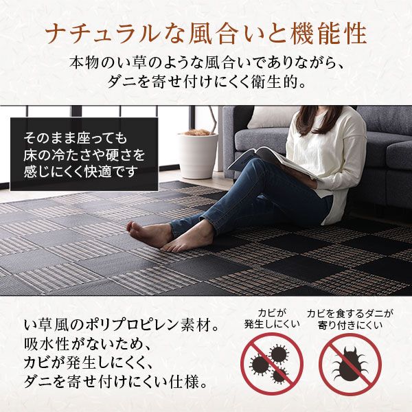 ラグ マット い草 調 江戸間6畳 約261×352cm ネイビー 洗える 日本製 国産 軽量 速乾性 除菌スプレー対応 市松模様 ポリプロピレン 敷物 フロアマット ラグカーペット イ草 アウトドア レジャー代引NG