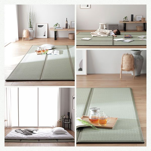 い草香る折り畳みマットレス 4つ折り 双目織 緑 シングル 約100×200×1.1cm代引NG