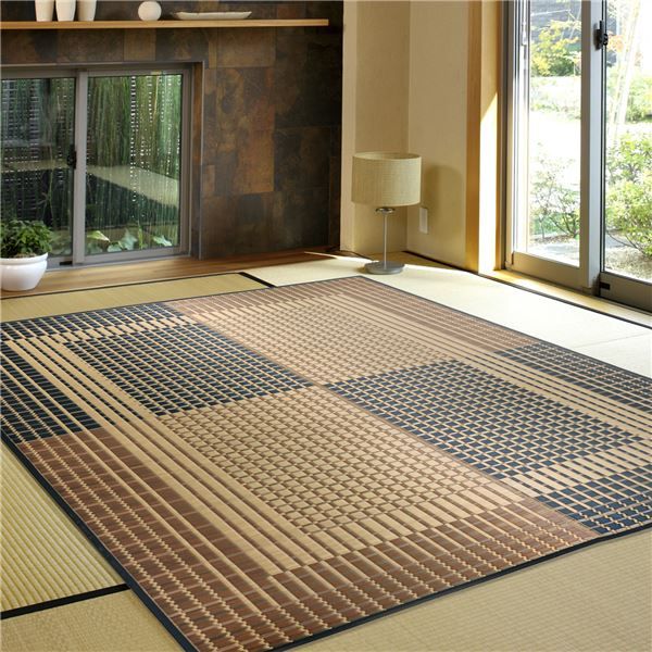 国産い草 ラグマット(裏貼り)/絨毯 約191×250cm ベージュ 日本製 縁：綿100％ 『右京 うきょう』 〔リビング ダイニング〕代引NG