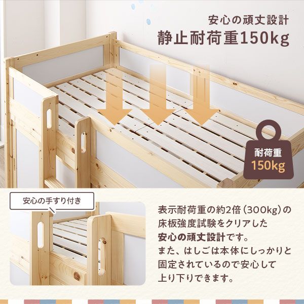 ロフトベッド ベッドフレームのみ 収納庫付き はしご付き 天然木 木製 パイン材 無垢材 すのこ ホルムアルデヒド 大容量収納スペース 頑丈 子供部屋家具 ベッド ロフトベット ベット ベットフレーム代引NG