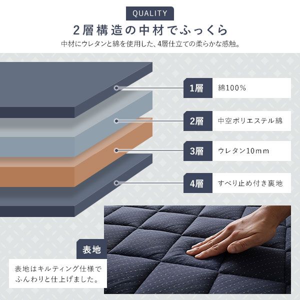 こたつ敷布団 キルト ラグ マット 約190×290cm 長方形 デニム生地 ブラック 洗える 綿100% ホットカーペット可 床暖房可 防滑 すべり止め加工 オールシーズン こたつ敷き布団 絨毯 敷物 フロアマット代引NG