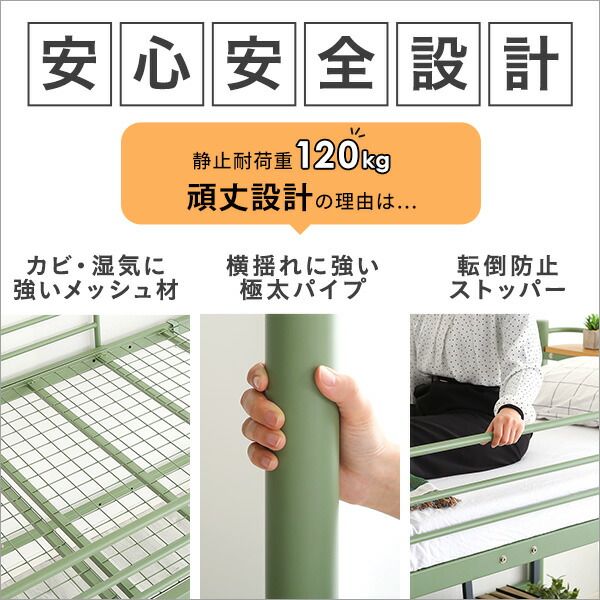 ロフトベッド シングル シルバー 高さ調整可 宮付き 宮棚付き 2口 コンセント付き 組立品 パイプロフトベッド シングルベッド パイプベッド ロフトベット代引NG
