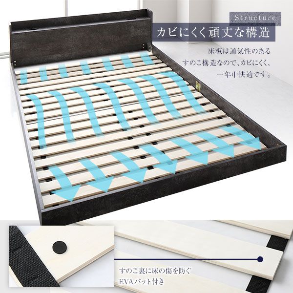 スーパSALE10倍＆4時間限定10％OFF ベッド ダブル ベッドフレームのみ ストーングレー 低床 宮付き 棚付き 宮棚付き コンセント付き すのこ フロアベッド ローベッド 低床ベッド すのこベッド  ローベット フロア ベット ダブルベッド