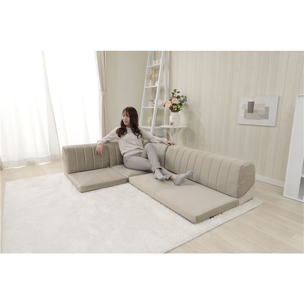 ソファー コーナー 3点セット 2P：100×50-100×36cm ベロア生地 ベージュ ウレタンフォーム リビング インテリア家具代引NG