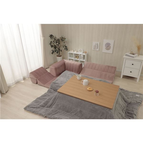 ソファー コーナー 3点セット 2P：100×50-100×36cm ベロア生地 ピンク ウレタンフォーム リビング インテリア家具代引NG